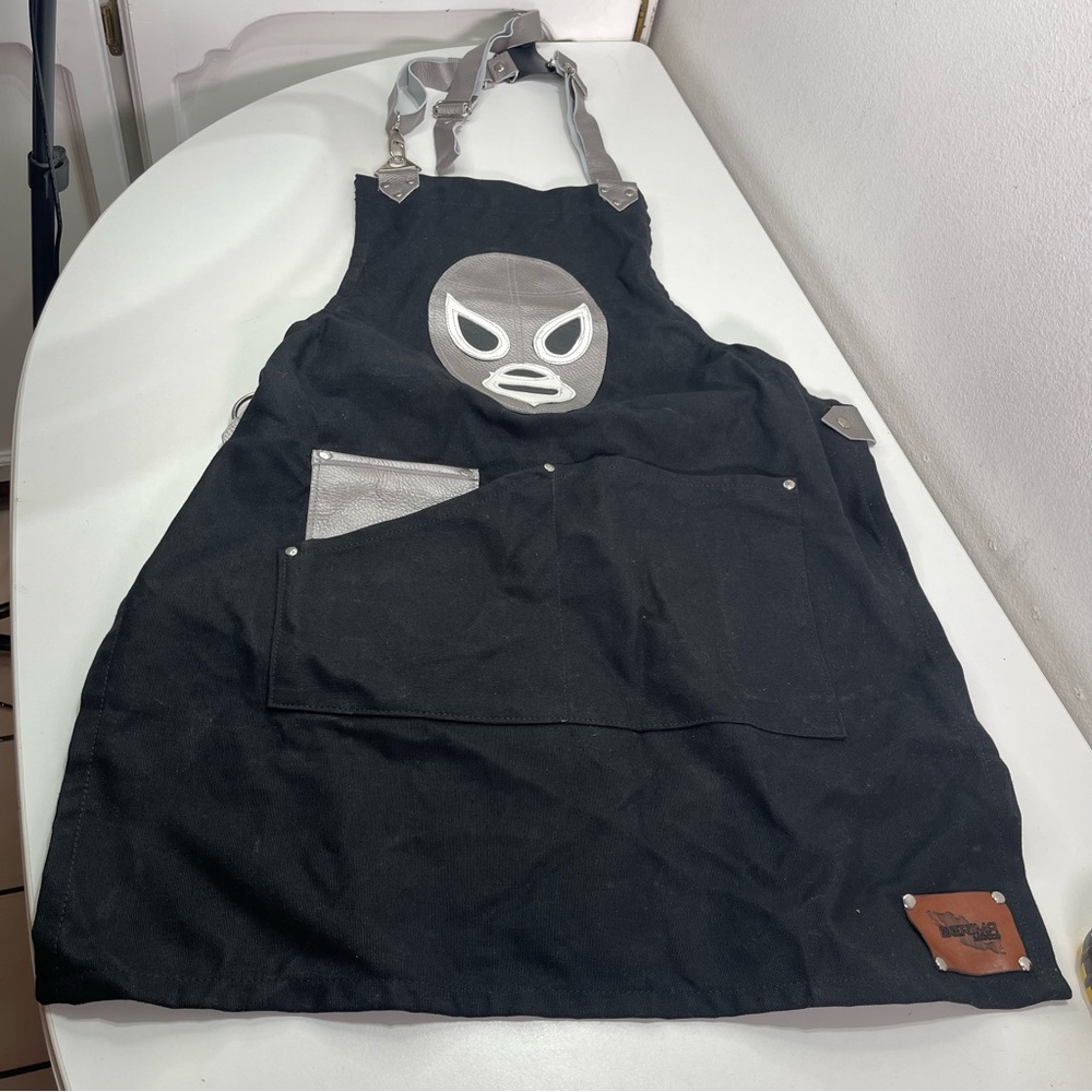 Custom Heavy Duty Luchador Wrestler Kitchen Chef Apron 3 Pockets Black Gray Rare